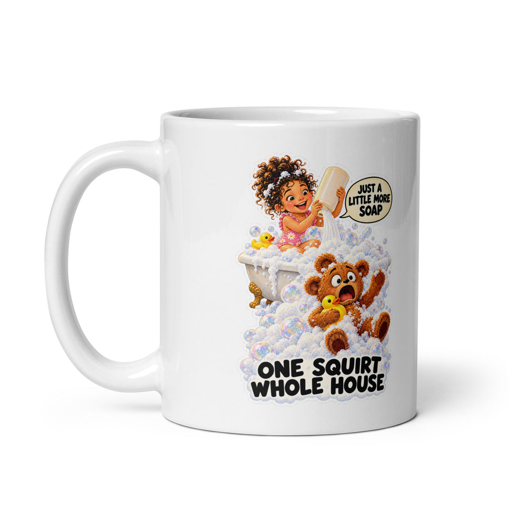 Bubble-Bath Bianca Mug by Brain Rot Bunch, handle on left