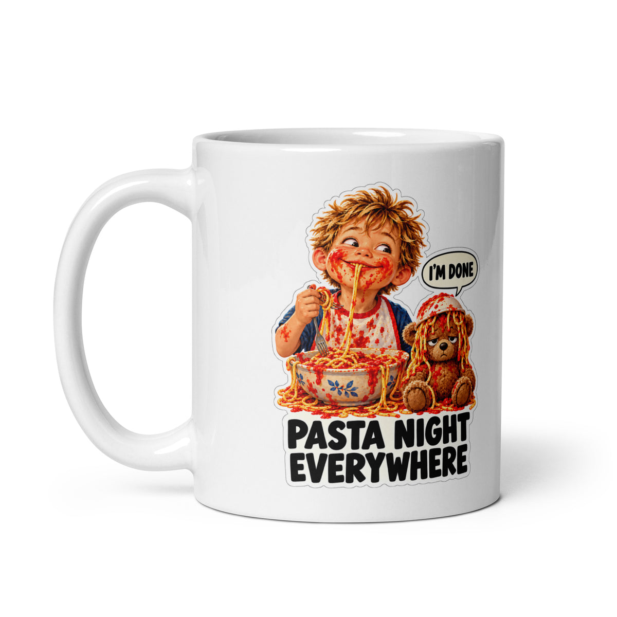 Spaghetti Stevie Mug by Brain Rot Bunch, handle on left