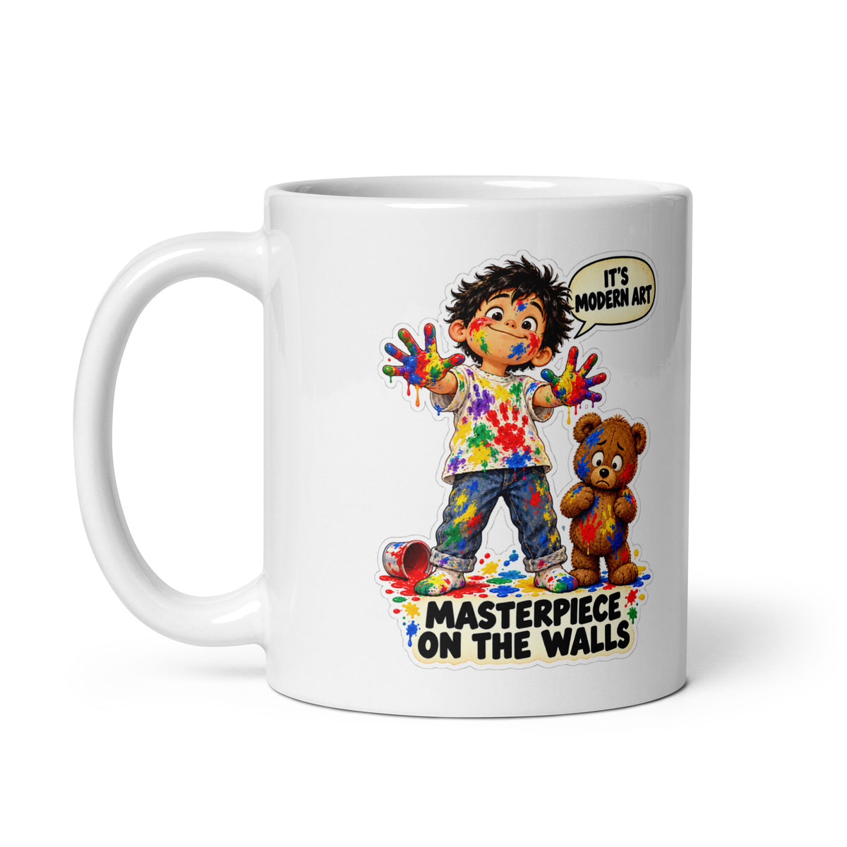 Finger-Paint Felix Mug by Brain Rot Bunch, handle on left