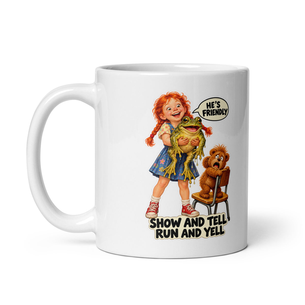 Show-and-Tell Shay Mug by Brain Rot Bunch, handle on left