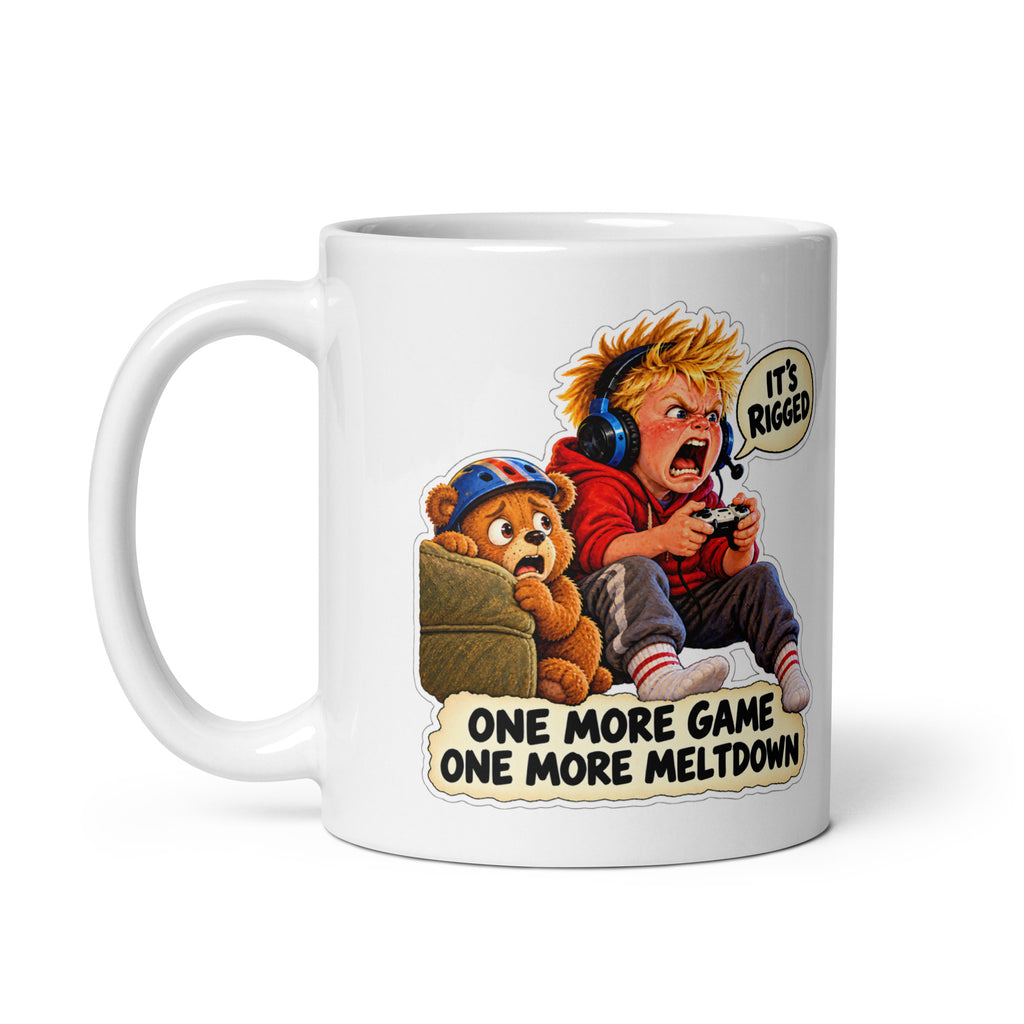 Gamer Grayson Mug by Brain Rot Bunch, handle on left