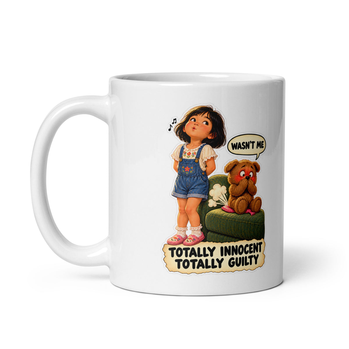 Prankster Pearl Mug by Brain Rot Bunch, handle on left