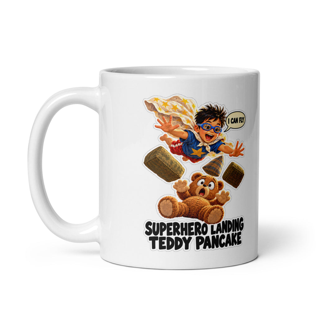 Cape-Jump Calvin Mug by Brain Rot Bunch, handle on left