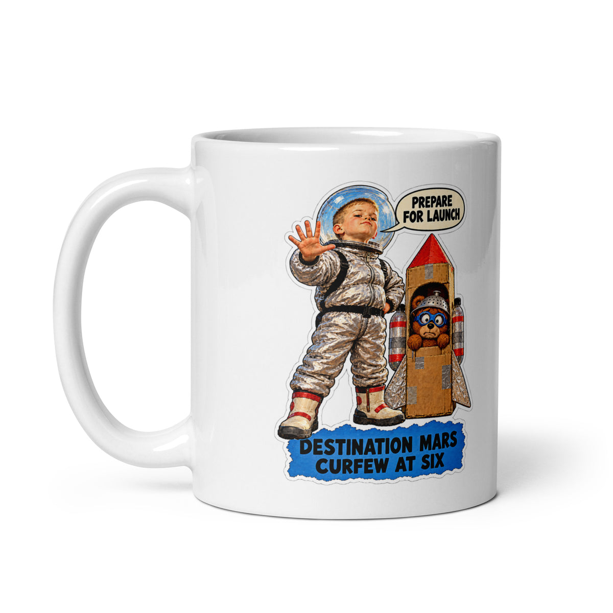 Astronaut Asher Mug by Brain Rot Bunch, handle on left
