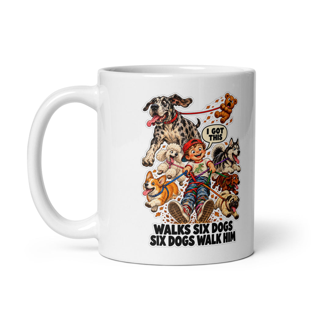 Dog-Walker Duke Mug by Brain Rot Bunch, handle on left