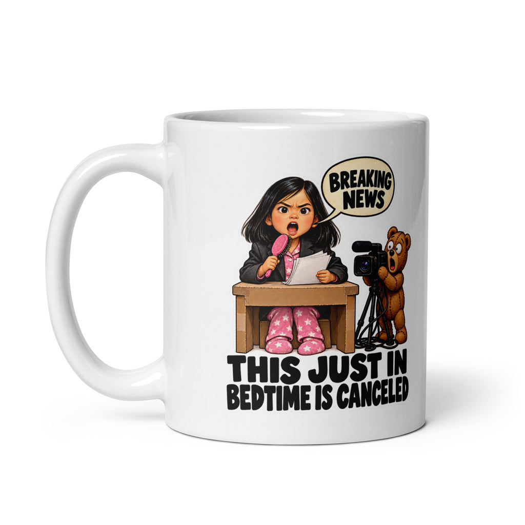 News-Anchor Nadia Mug by Brain Rot Bunch, handle on left