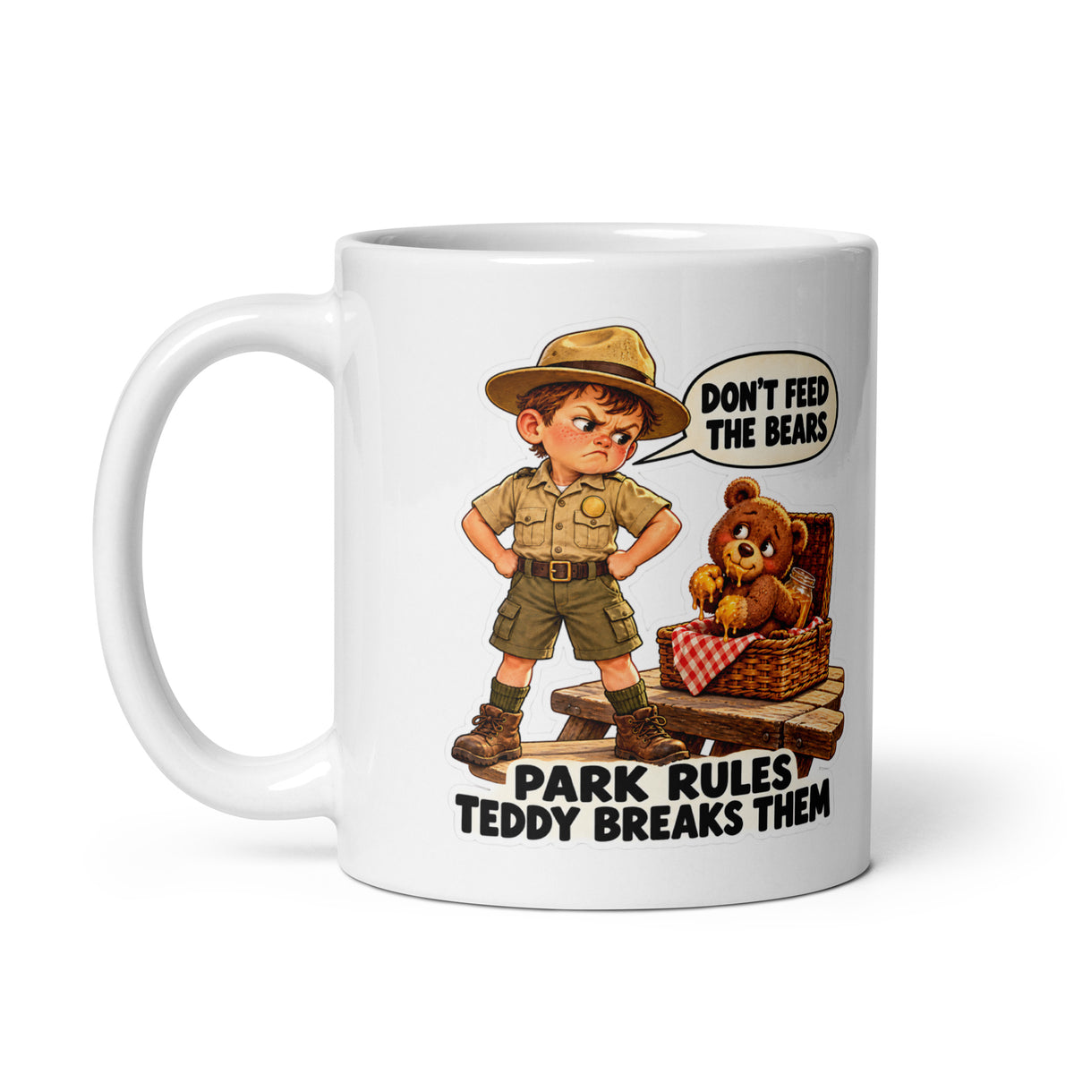 Park-Ranger Rowan Mug by Brain Rot Bunch, handle on left