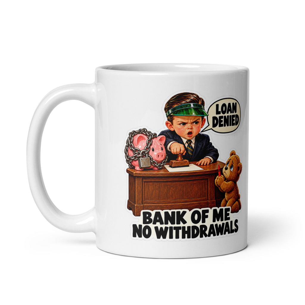 Banker Benji Mug by Brain Rot Bunch, handle on left