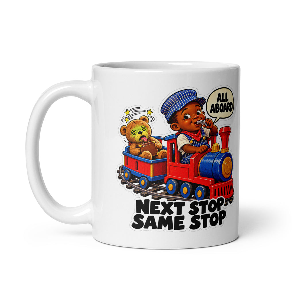 Conductor Kofi Mug by Brain Rot Bunch, handle on left