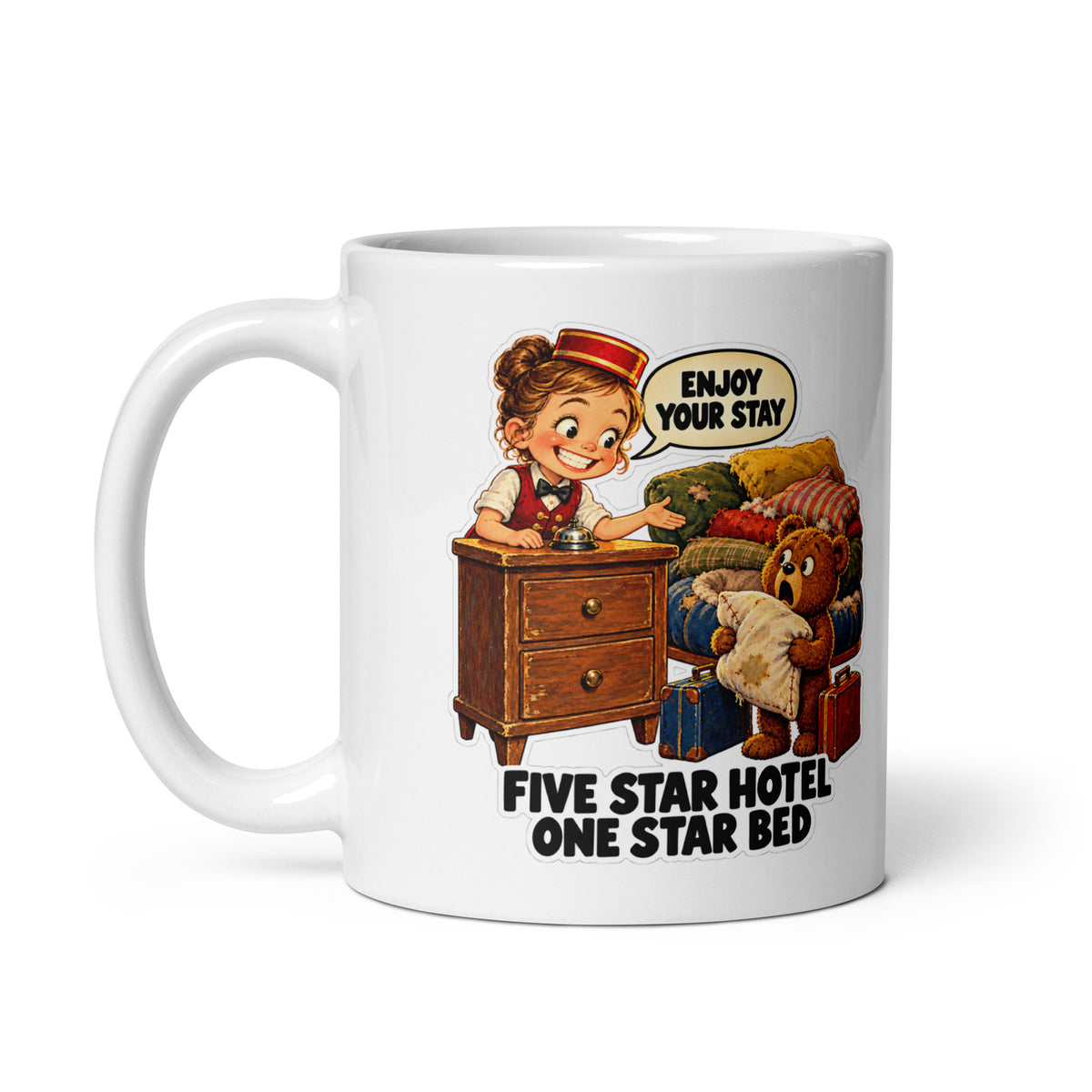 Concierge Colette Mug by Brain Rot Bunch, handle on left