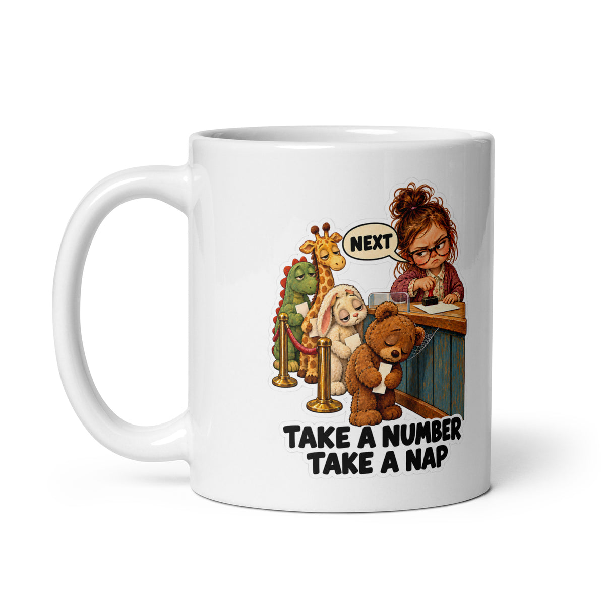 DMV Dina Mug by Brain Rot Bunch, handle on left