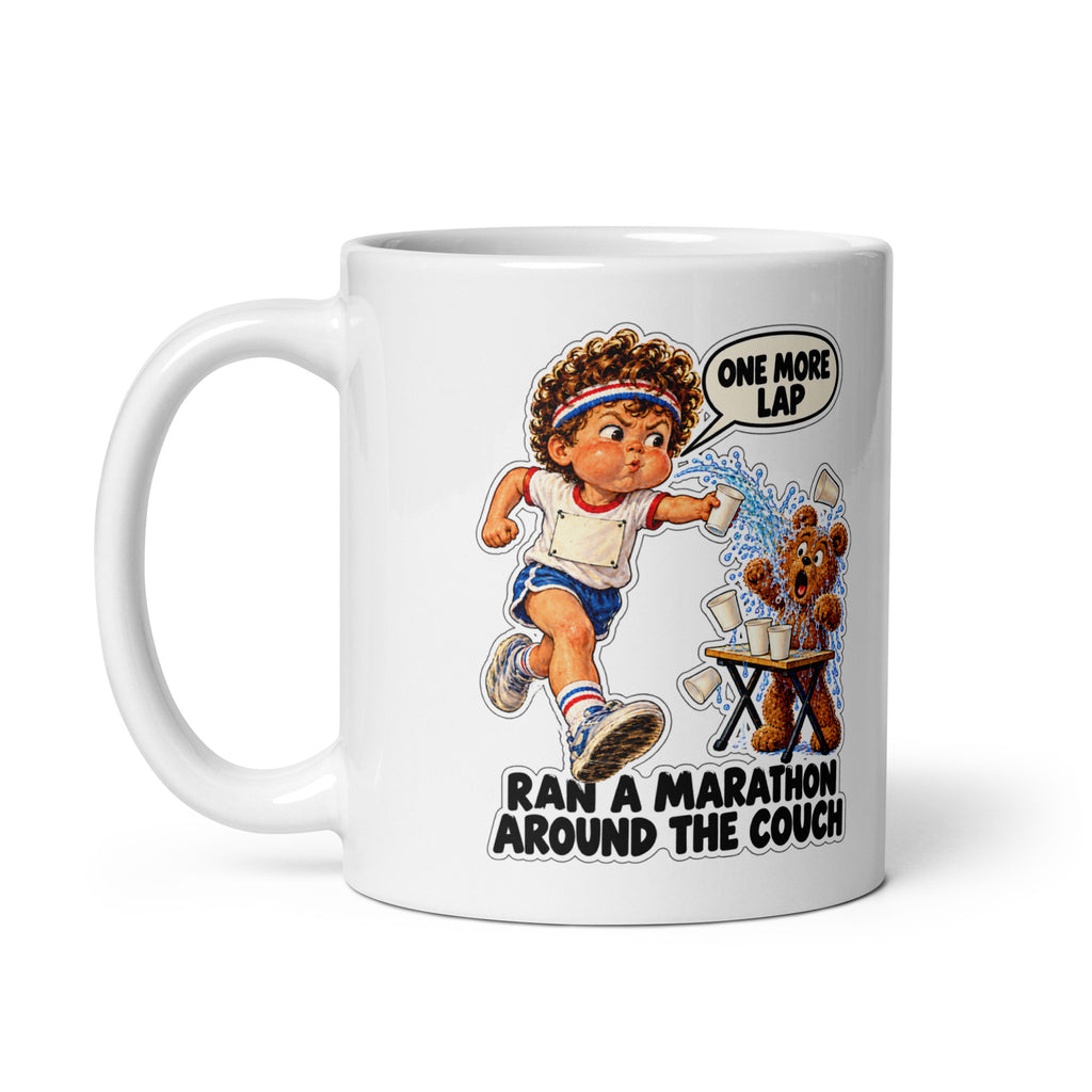 Marathon Miles Mug by Brain Rot Bunch, handle on left