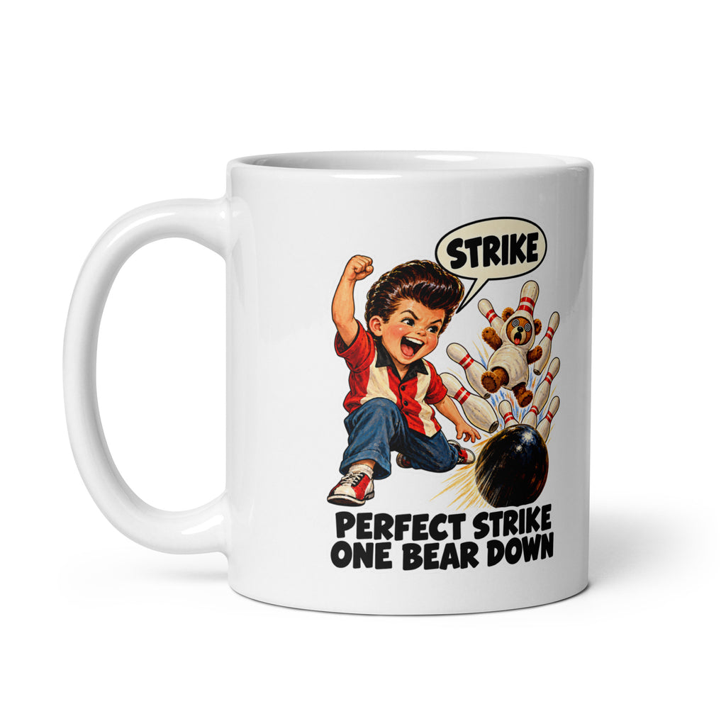 Bowling Bruce Mug by Brain Rot Bunch, handle on left