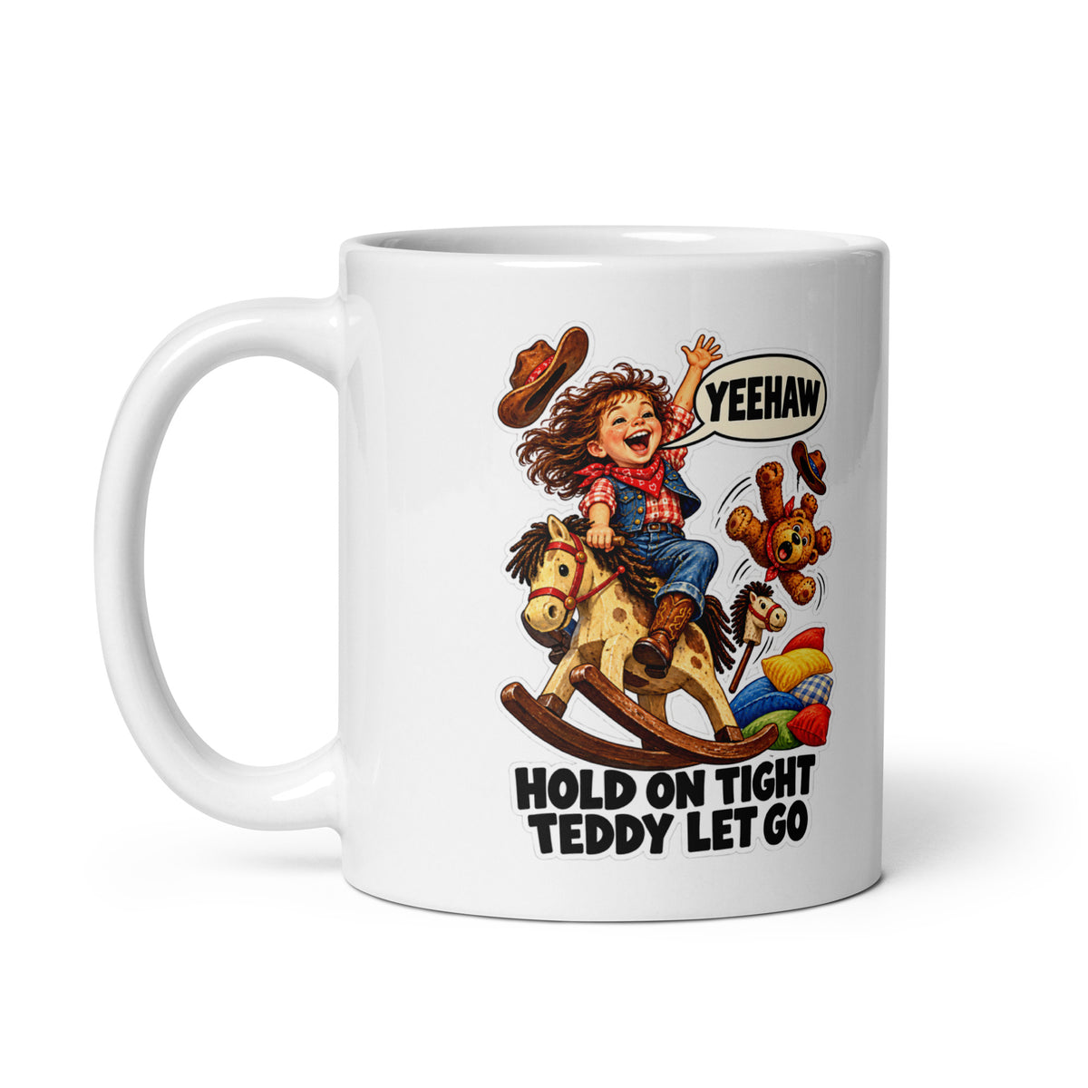 Rodeo Rae Mug by Brain Rot Bunch, handle on left
