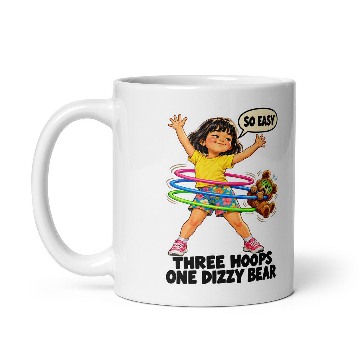 Hula-Hoop Hana Mug by Brain Rot Bunch, handle on left