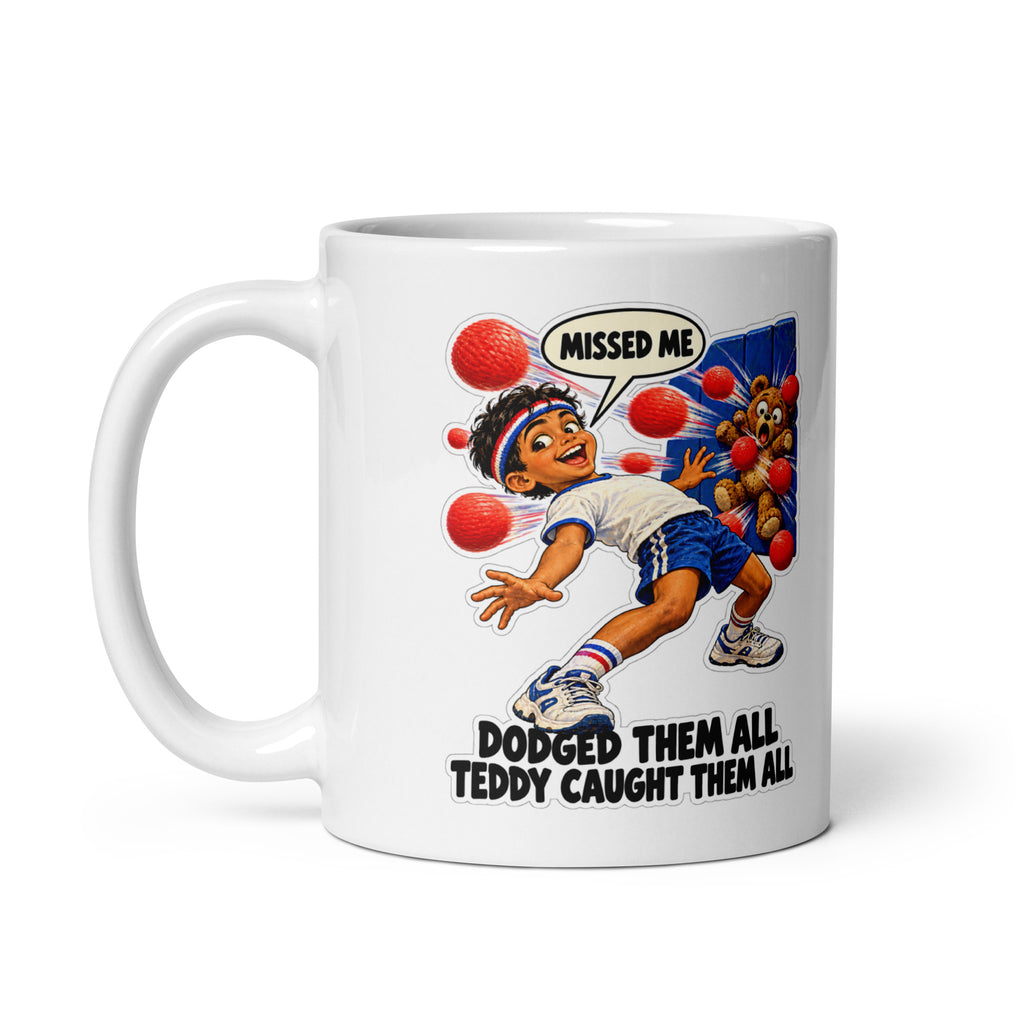 Dodgeball Dev Mug by Brain Rot Bunch, handle on left