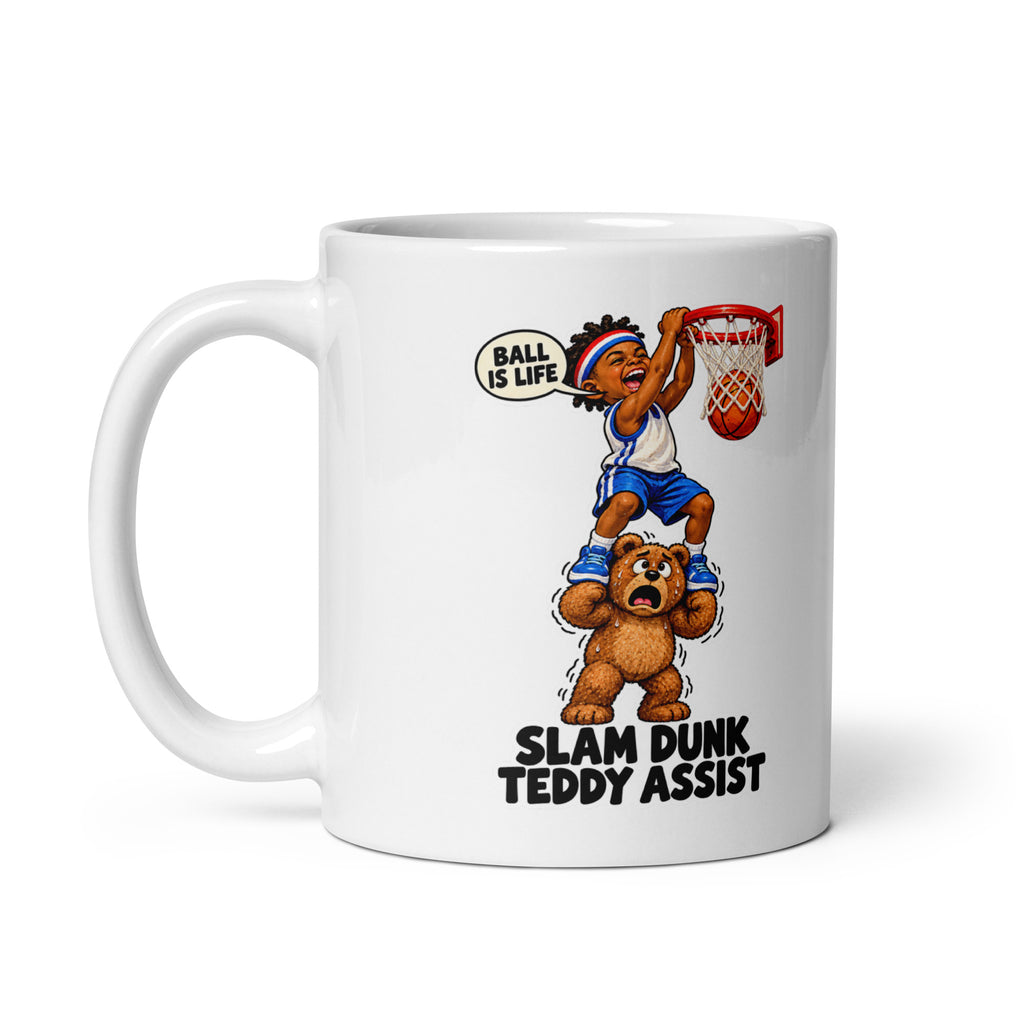 Slam-Dunk Desi Mug by Brain Rot Bunch, handle on left