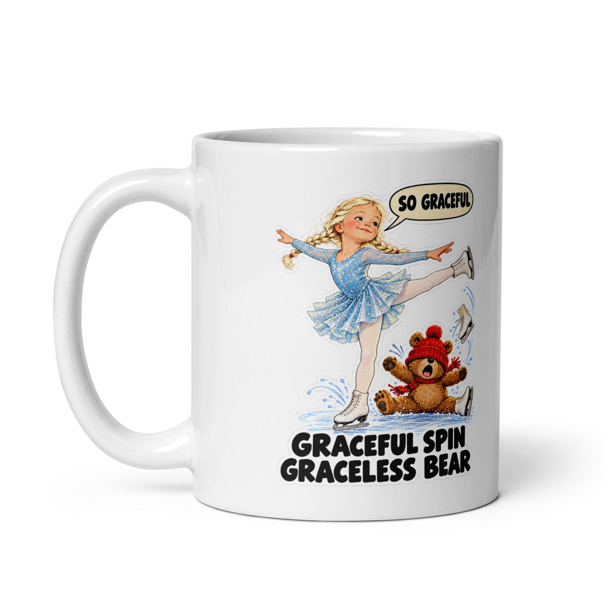 Ice-Skater Ingrid Mug by Brain Rot Bunch, handle on left