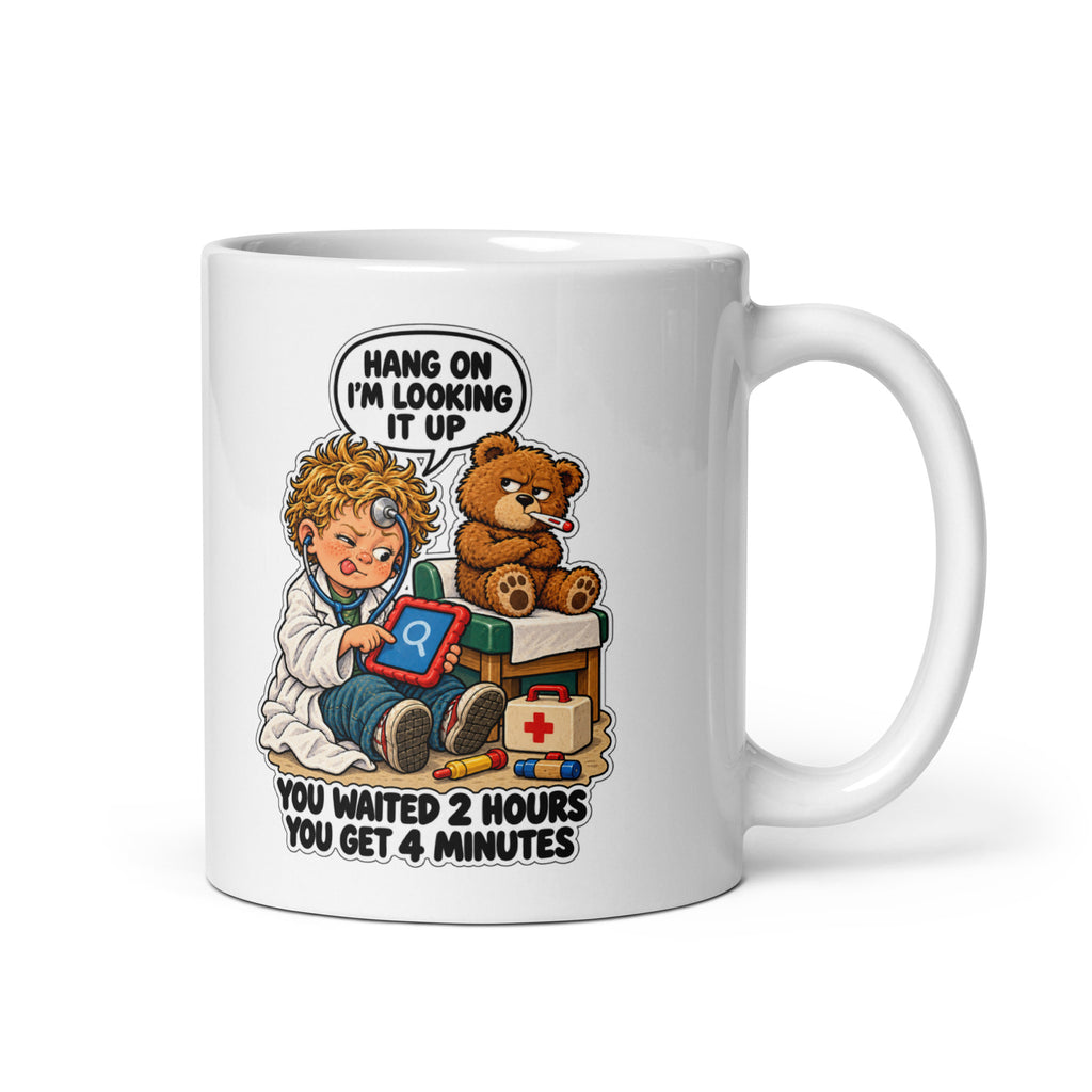 Doctor Dewey Mug by Brain Rot Bunch, handle on right