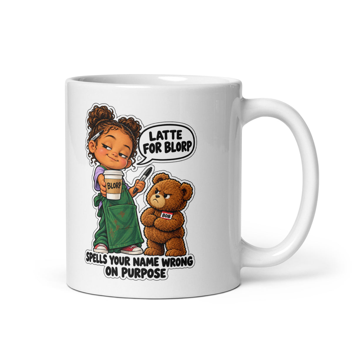 Barista Bree Mug by Brain Rot Bunch, handle on right