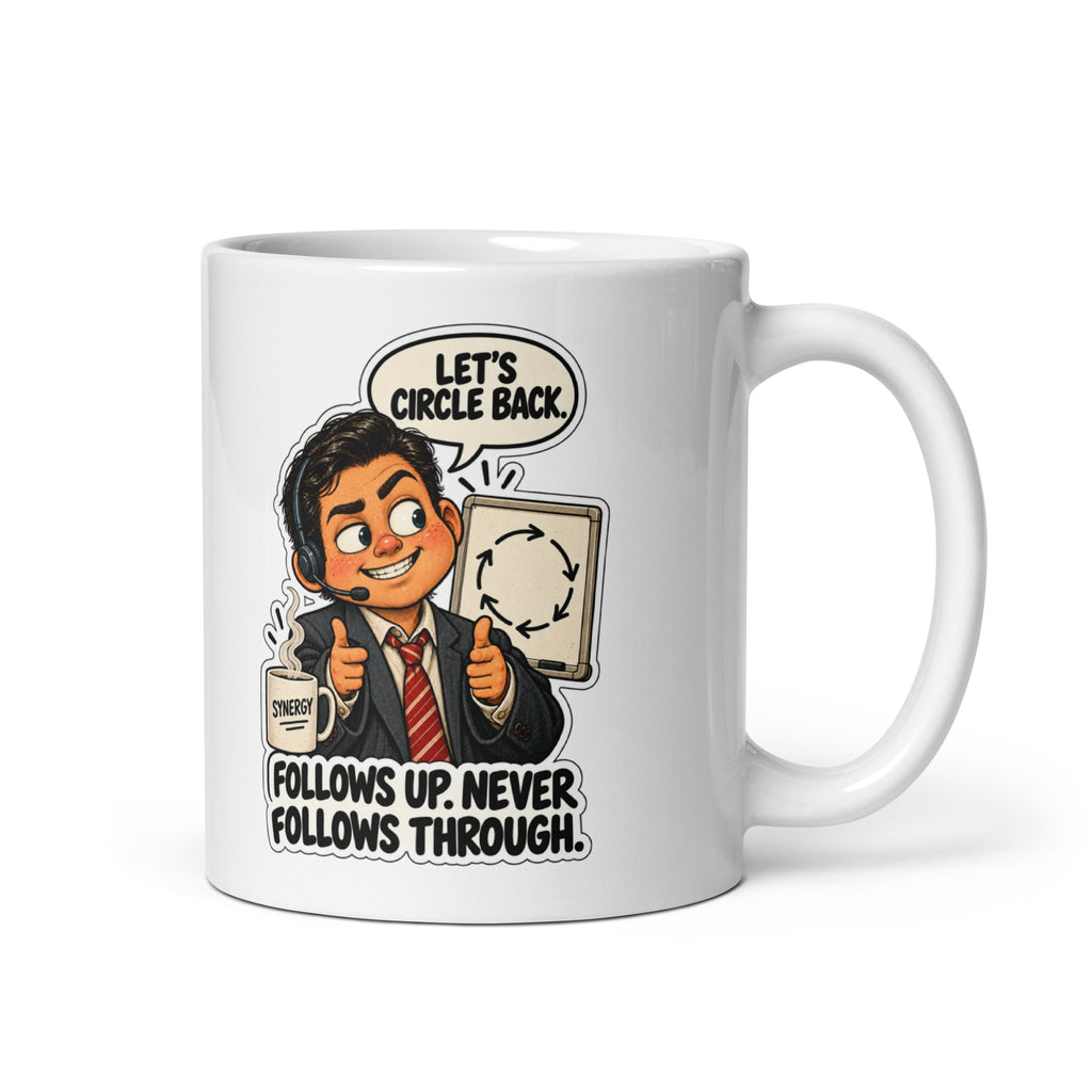 Circle-Back Zack Mug by Brain Rot Bunch, handle on right