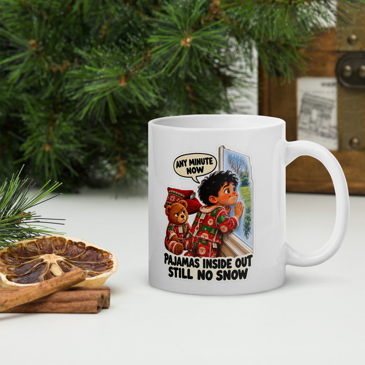 Snow-Day Sid Mug by Brain Rot Bunch, handle on right