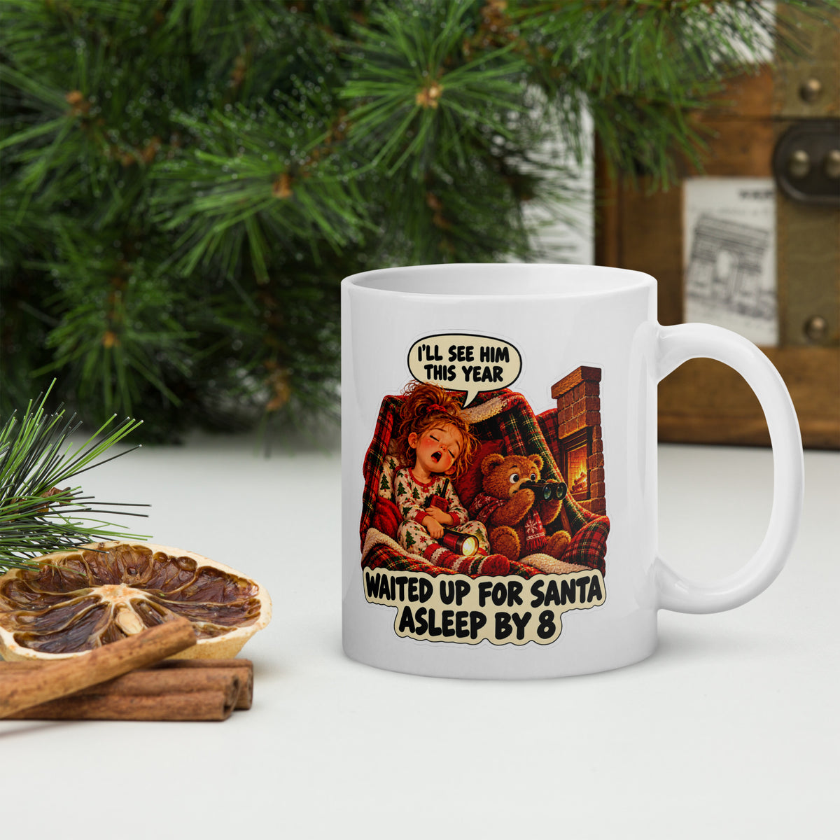 Stakeout Stella Mug by Brain Rot Bunch, handle on right