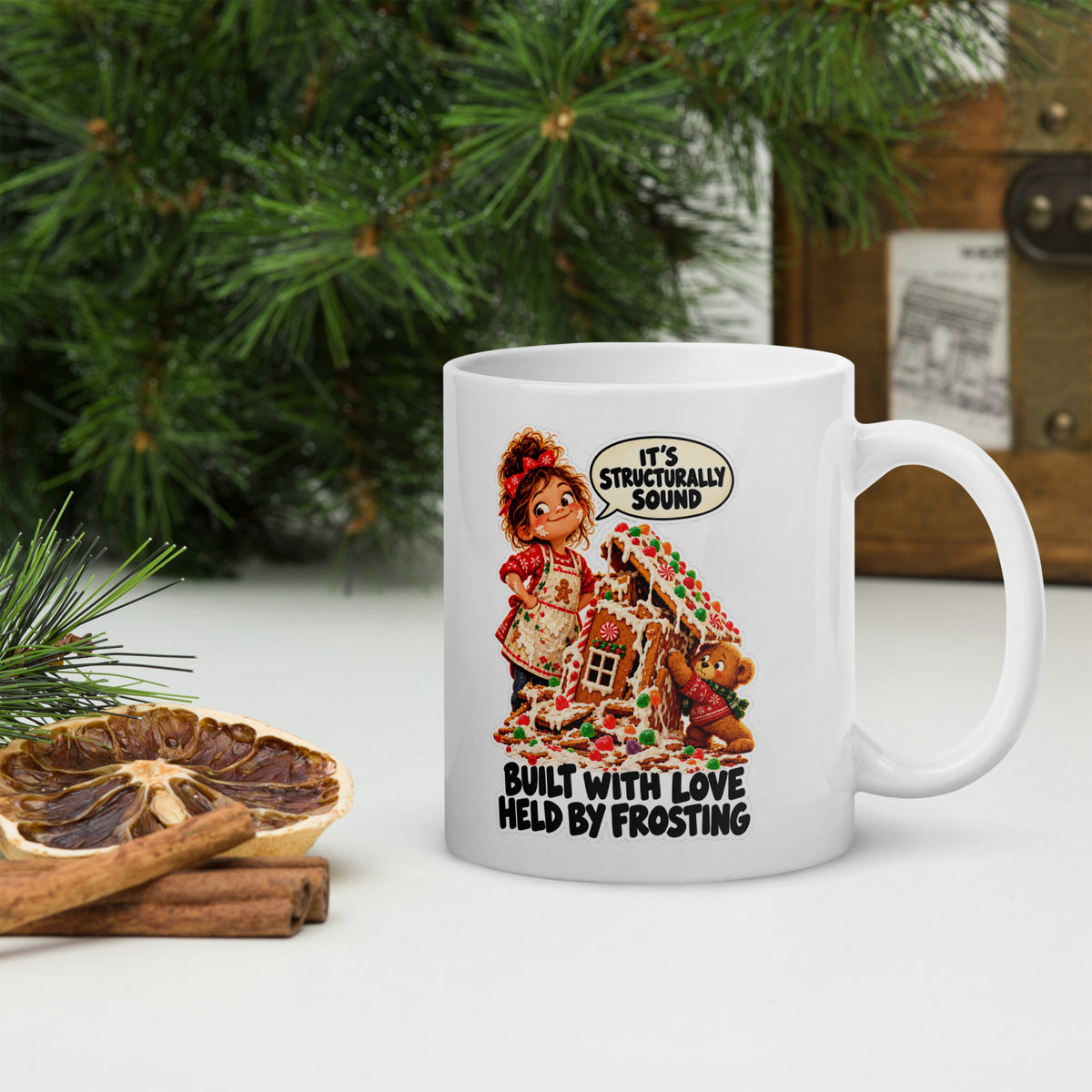 Gingerbread Gemma Mug by Brain Rot Bunch, handle on right