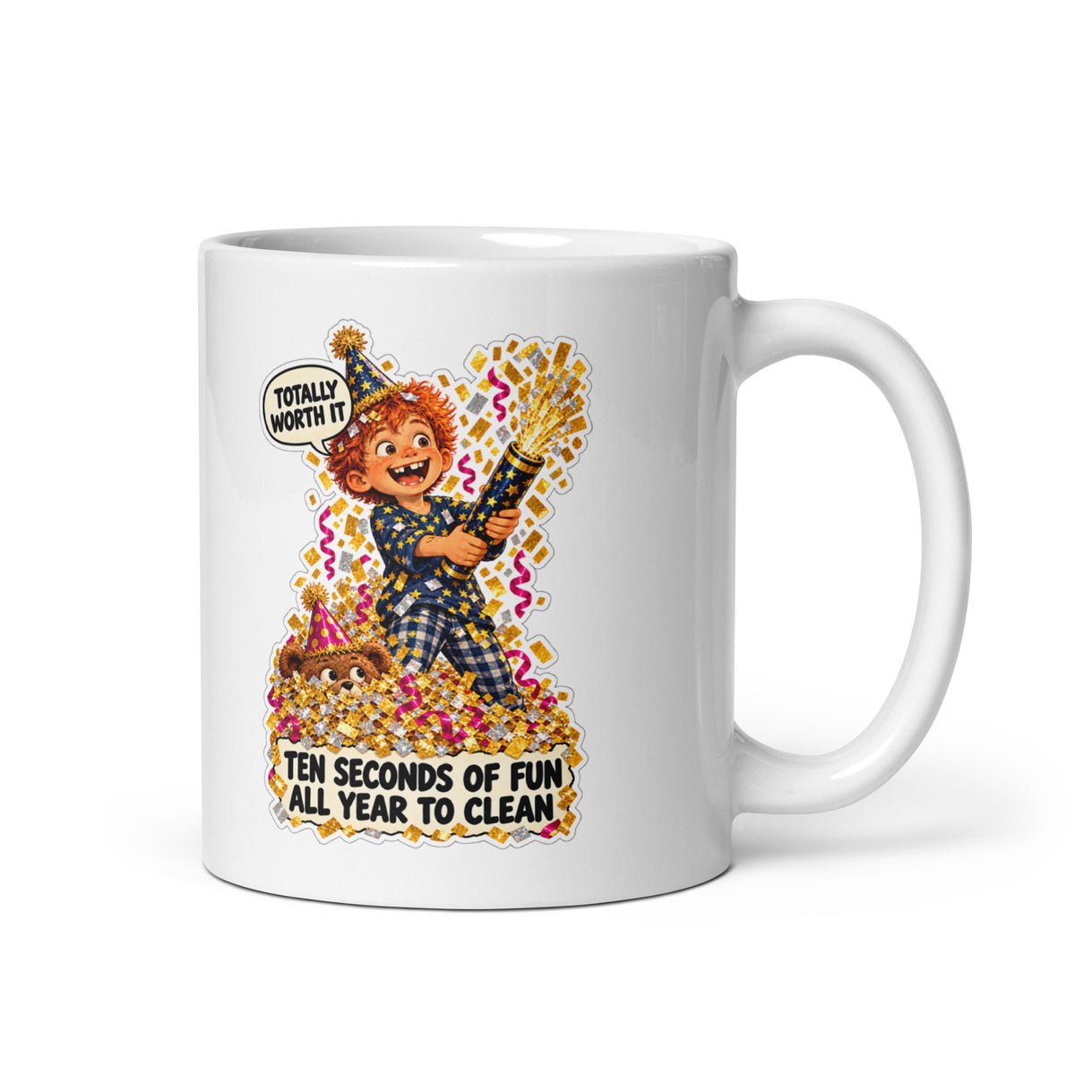 Confetti Connor Mug by Brain Rot Bunch, handle on right