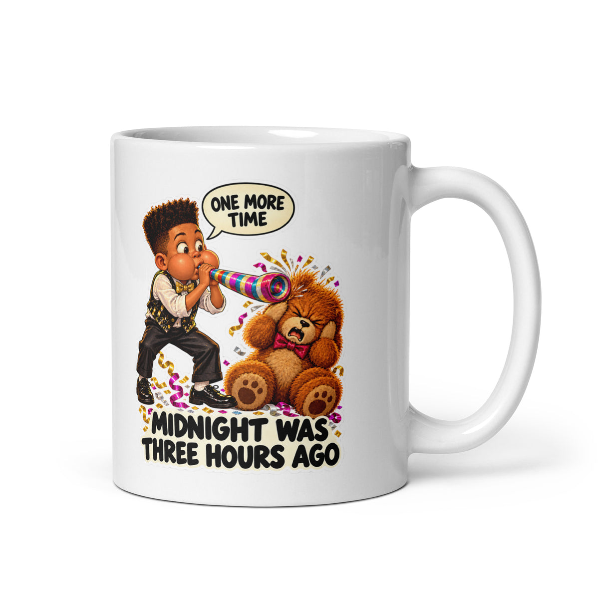 Noisemaker Noah Mug by Brain Rot Bunch, handle on right