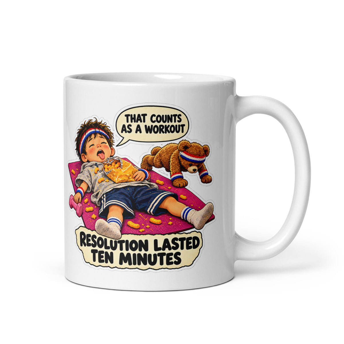Gym-Plan Gideon Mug by Brain Rot Bunch, handle on right