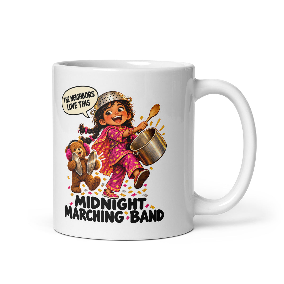 Pots-and-Pans Priya Mug by Brain Rot Bunch, handle on right