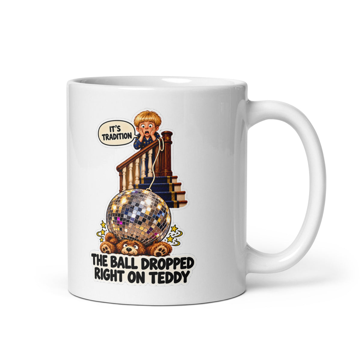 Ball-Drop Beau Mug by Brain Rot Bunch, handle on right