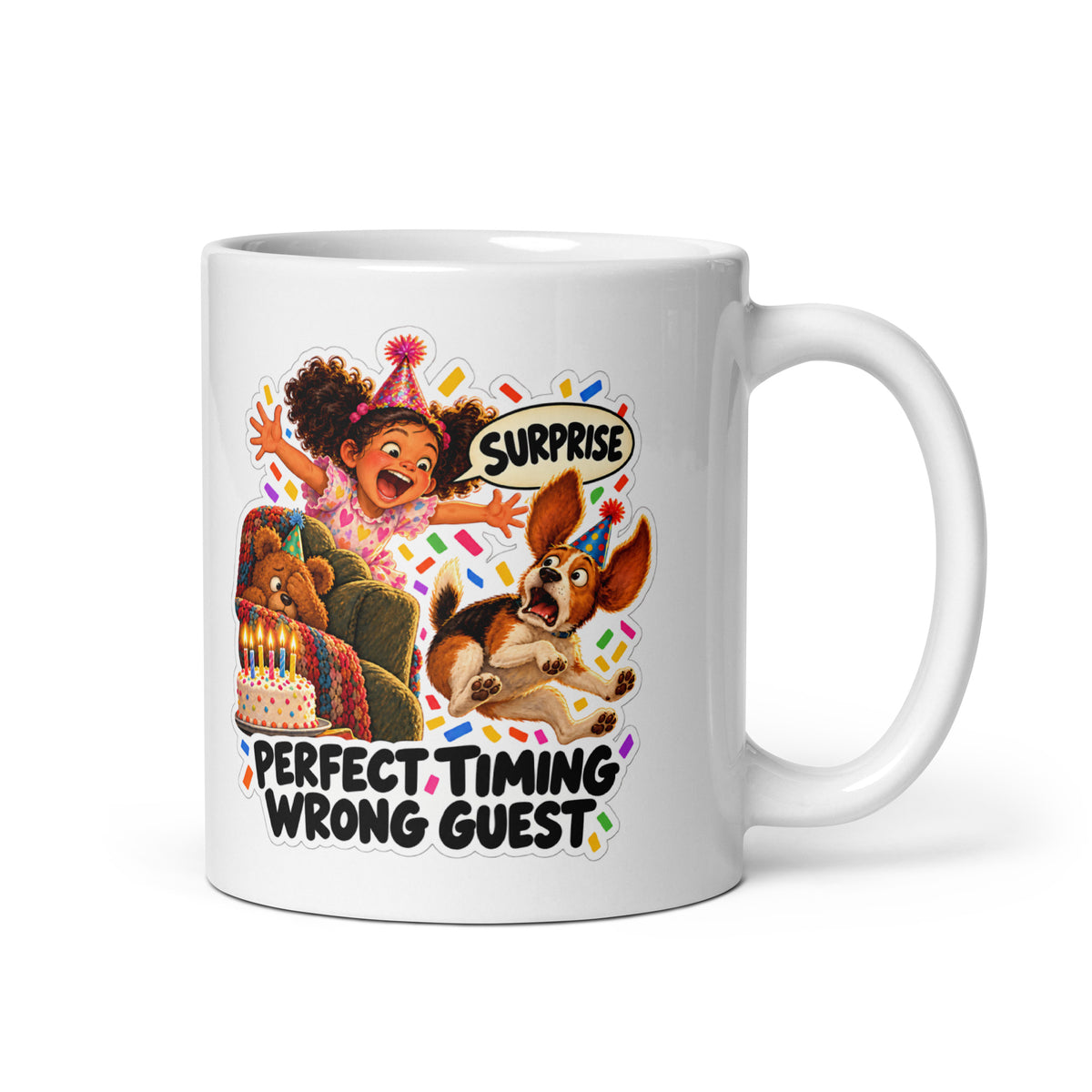 Surprise-Party Sammy Mug by Brain Rot Bunch, handle on right