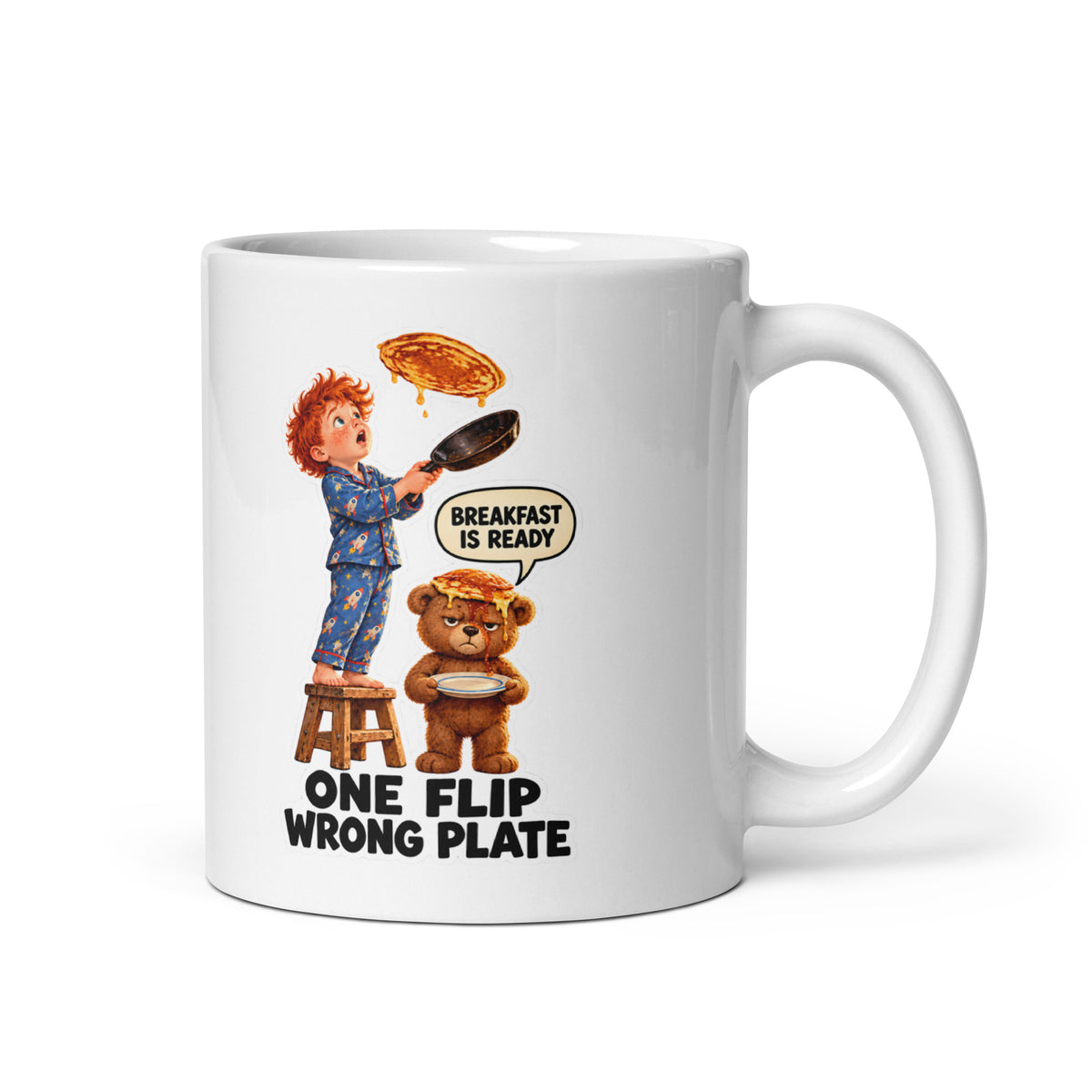 Pancake Paulie Mug by Brain Rot Bunch, handle on right