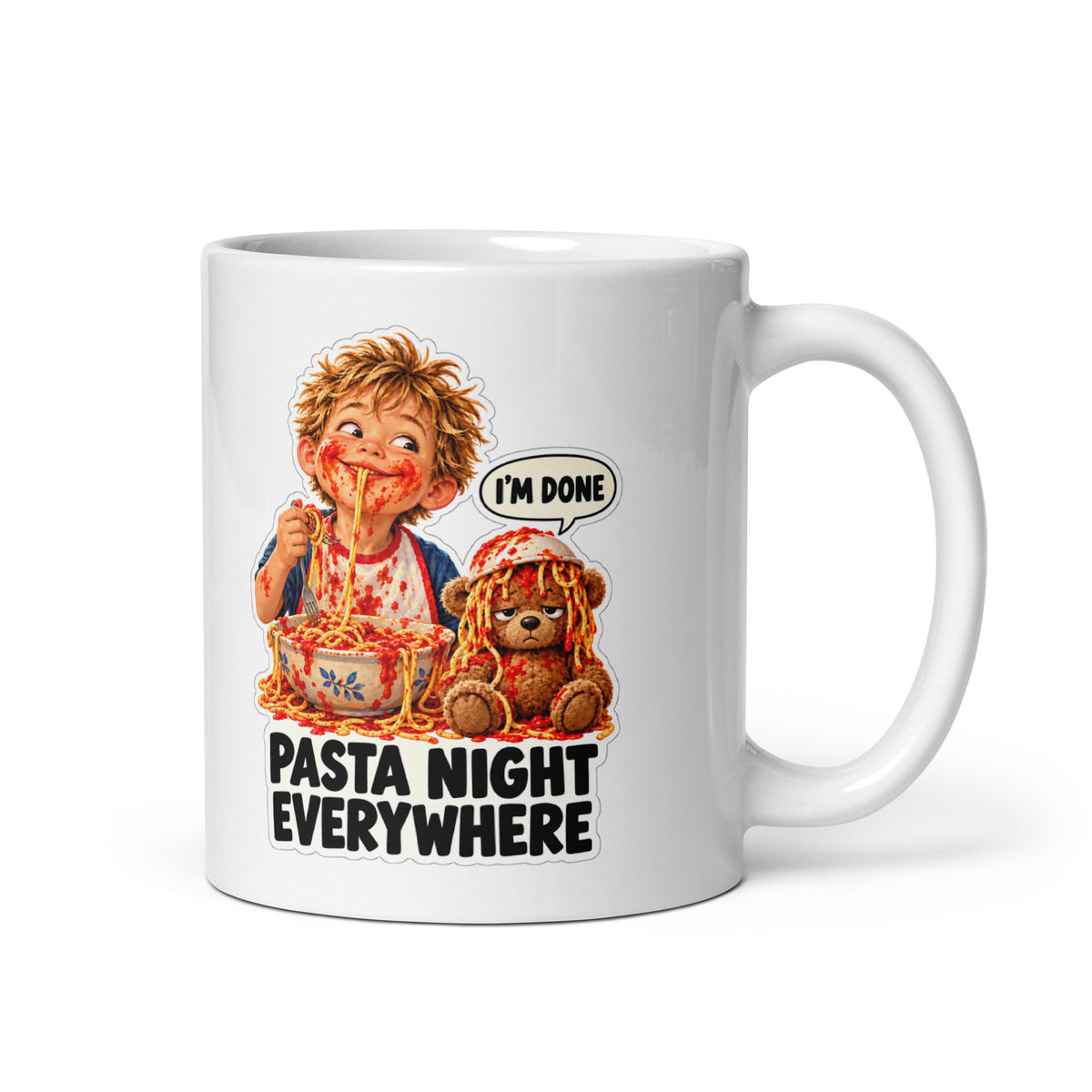 Spaghetti Stevie Mug by Brain Rot Bunch, handle on right