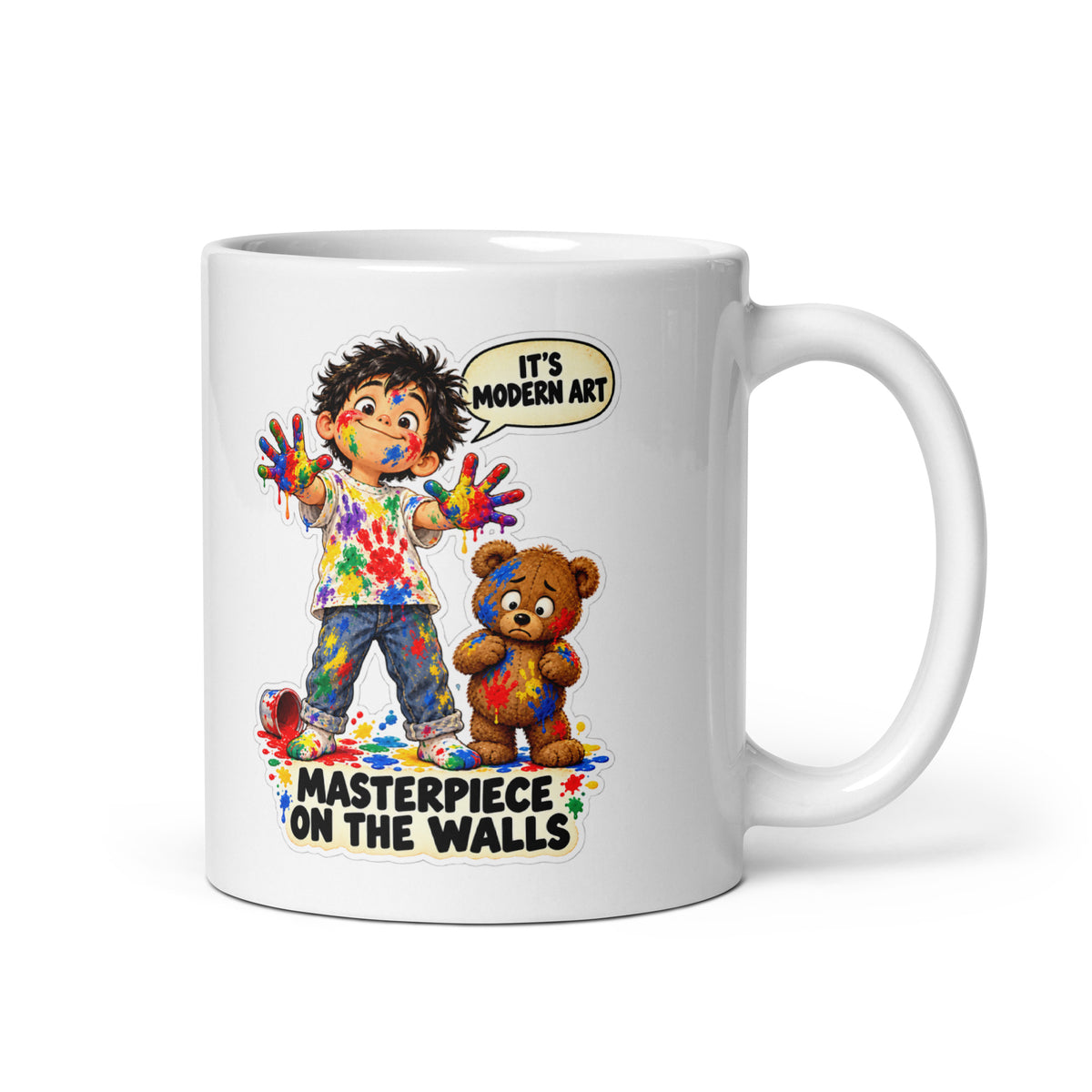 Finger-Paint Felix Mug by Brain Rot Bunch, handle on right