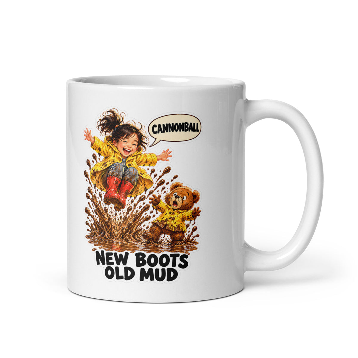 Puddle-Jump Poppy Mug by Brain Rot Bunch, handle on right