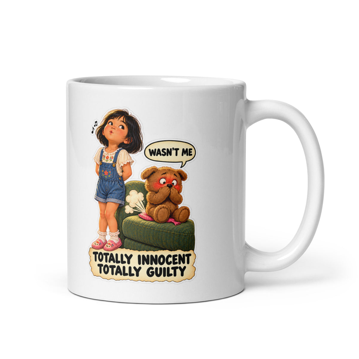 Prankster Pearl Mug by Brain Rot Bunch, handle on right