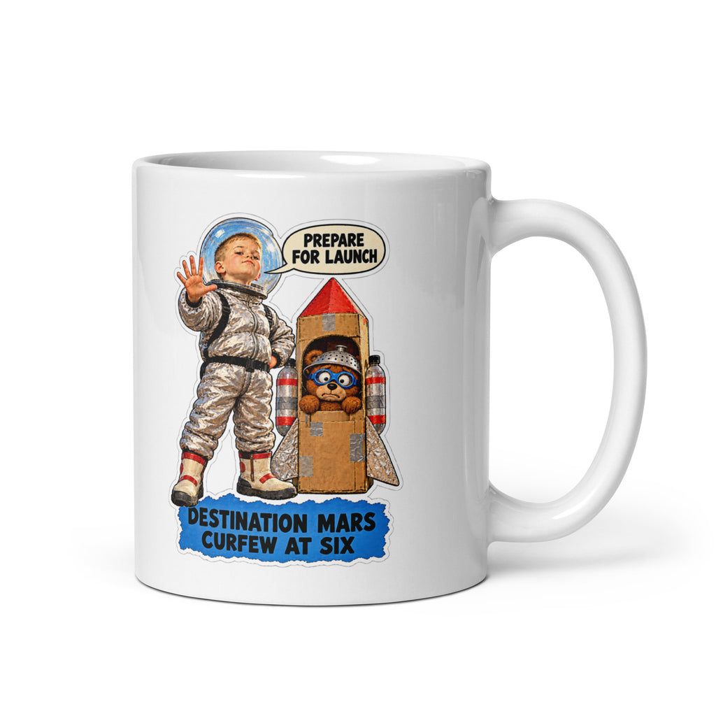 Astronaut Asher Mug by Brain Rot Bunch, handle on right