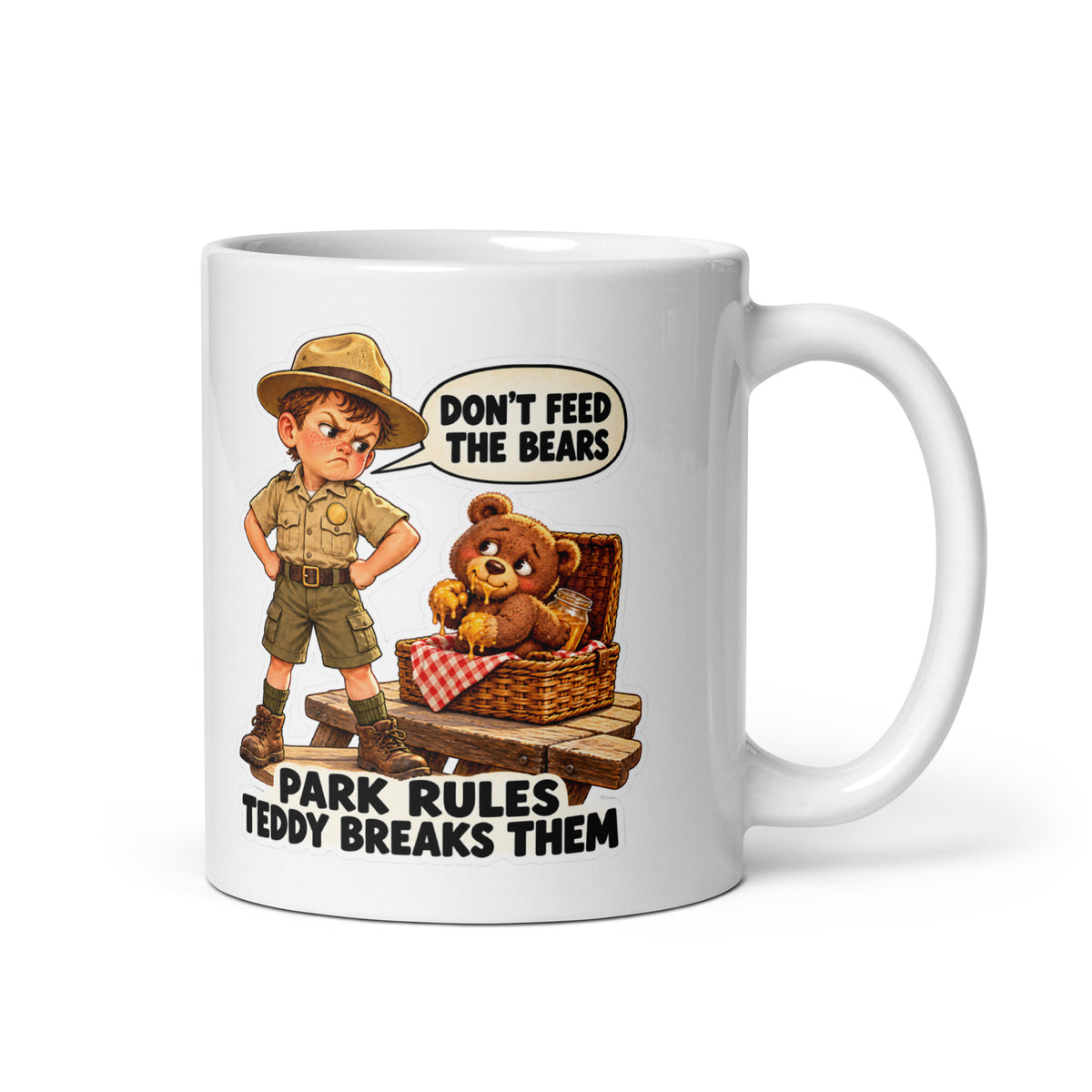 Park-Ranger Rowan Mug by Brain Rot Bunch, handle on right