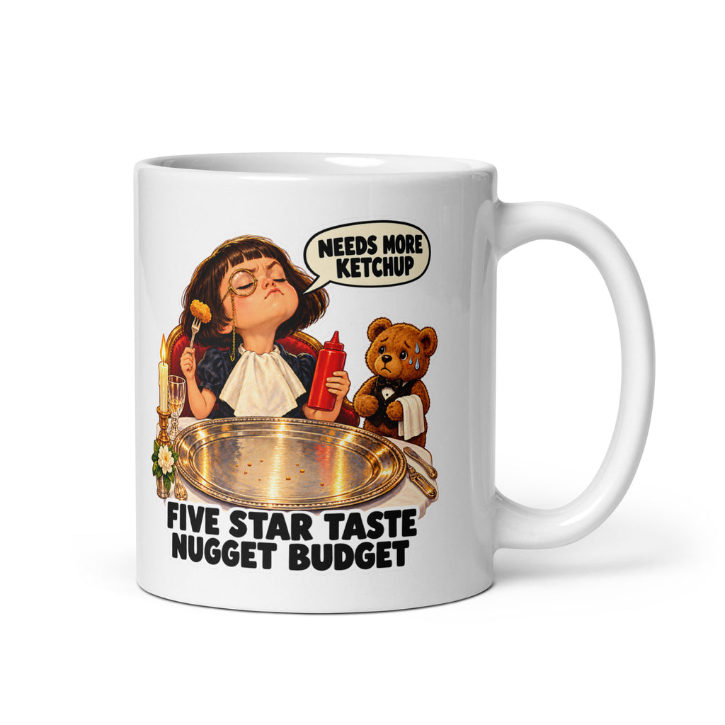 Food-Critic Fiona Mug by Brain Rot Bunch, handle on right