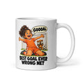 Soccer-Star Sofia Mug by Brain Rot Bunch, handle on right