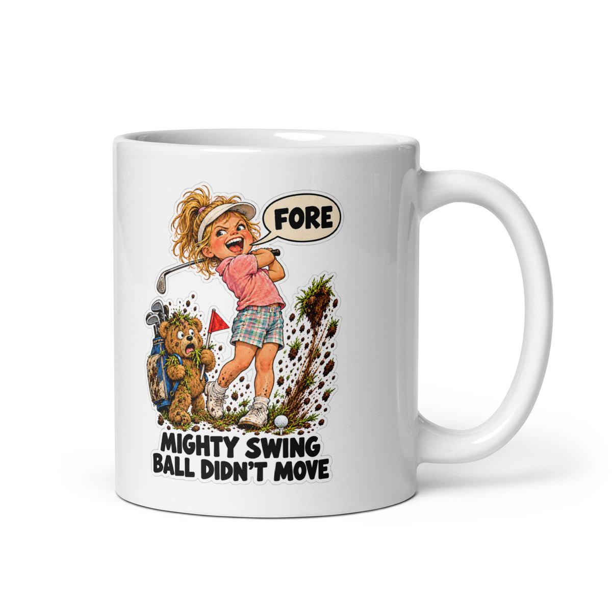 Golfer Greta Mug by Brain Rot Bunch, handle on right
