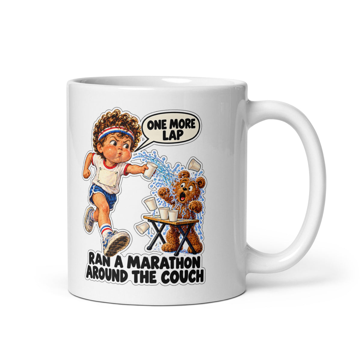 Marathon Miles Mug by Brain Rot Bunch, handle on right