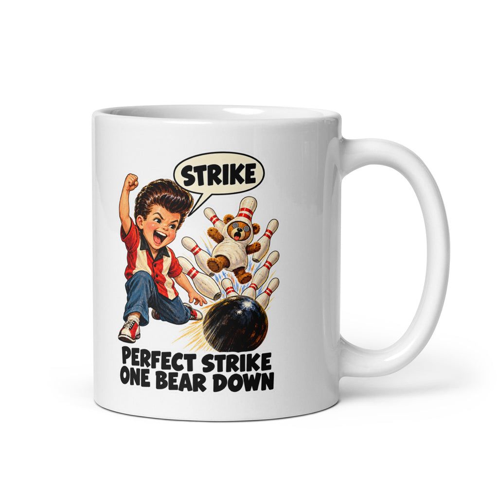 Bowling Bruce Mug by Brain Rot Bunch, handle on right