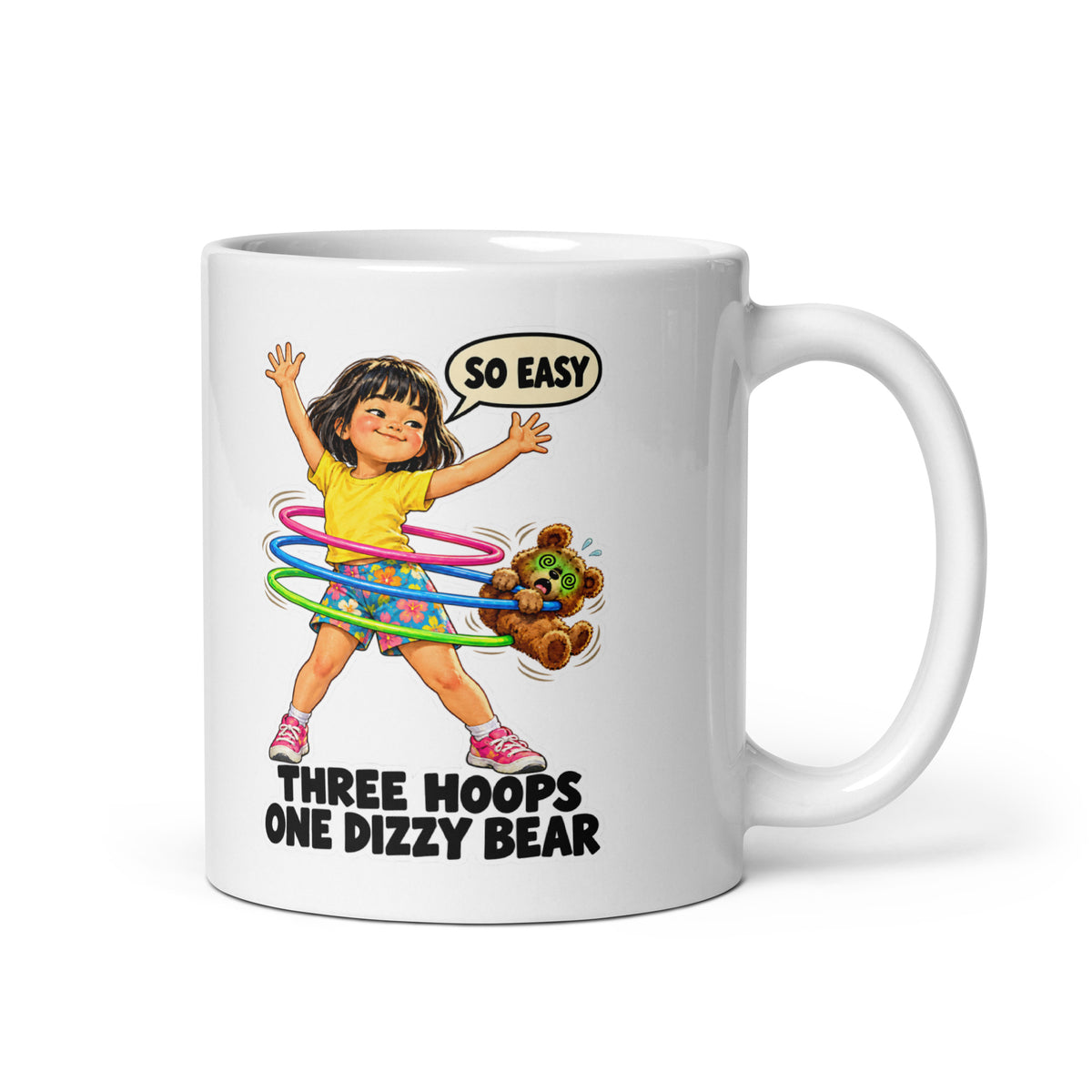 Hula-Hoop Hana Mug by Brain Rot Bunch, handle on right