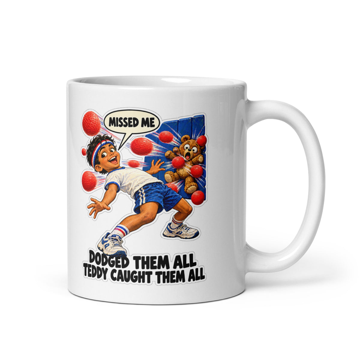 Dodgeball Dev Mug by Brain Rot Bunch, handle on right
