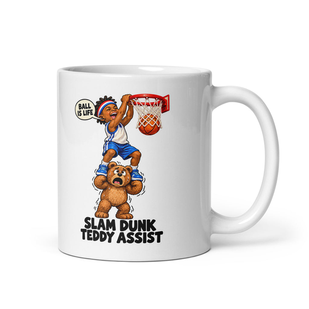 Slam-Dunk Desi Mug by Brain Rot Bunch, handle on right