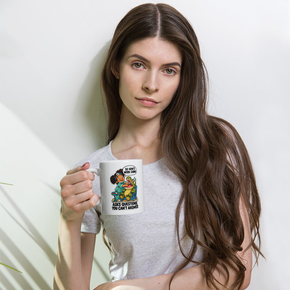 Dentist Dottie Mug by Brain Rot Bunch, lifestyle photo